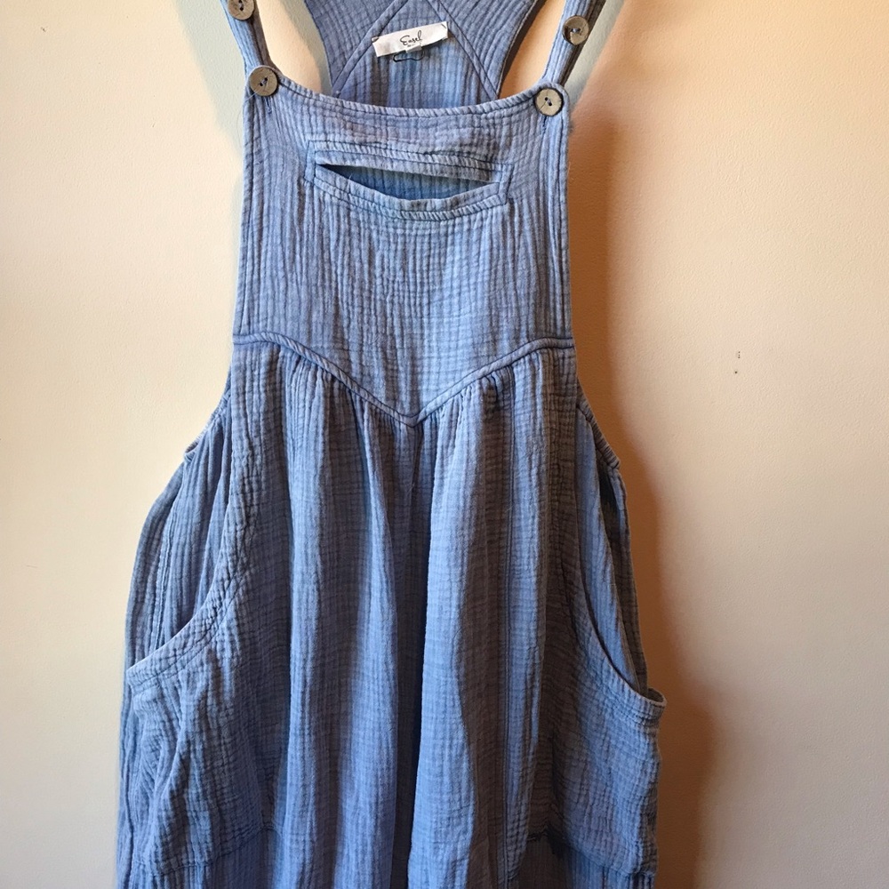 Crinkle Gauze Easel Overalls Wide Leg Boho Small - Picture 14 of 14